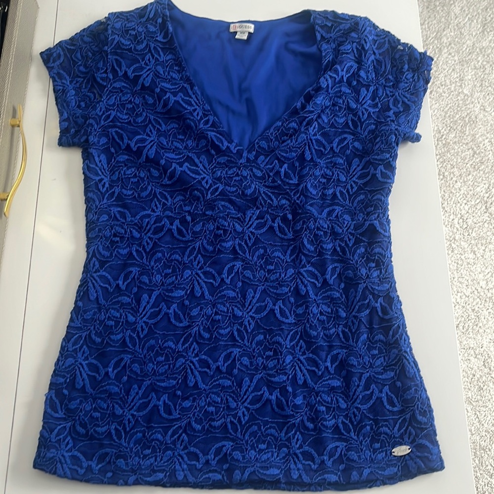Guess Blue Lace Short Sleeve Top